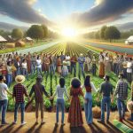 A detailed and realistic high-definition image showing a diverse group of new generation activists embracing agricultural equity. Including people from different descents like Caucasian, Black, Hispanic, Middle-Eastern, and South Asian, both males and females, as they collaborate in a farm landscape. They are guests in the spacious farm, sharing ideas about sustainable farming practices, ecological caretaking, and equitable distribution of resources. The scene should be filled with rich earthy colors of the farmland and the freshness of crops and vegetation, under a serene sky, embodying hope for a greener and fairer future.