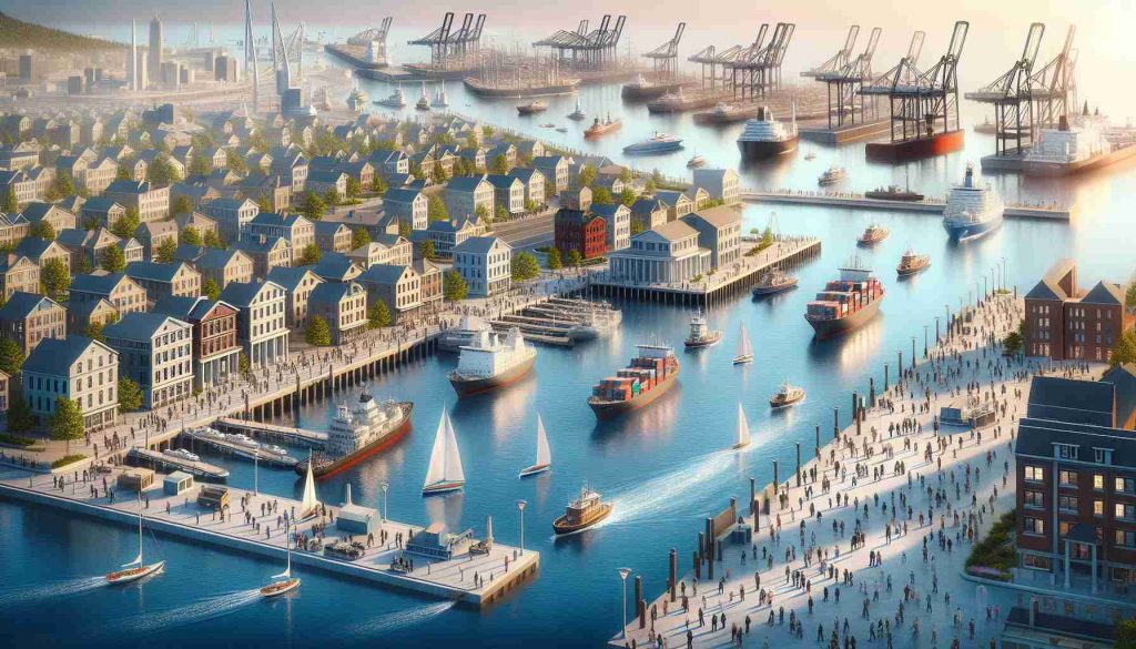 A high-definition, realistic image portraying the revitalization of a maritime hub. This bustling scene should incorporate various elements associated with harbors such as vast ocean waters interspersed with ships of varying sizes and shapes, freshly painted port buildings illustrating a vibrant waterfront community, and people of different genders and descents going about their day-to-day activities. Additionally, include state-of-the-art infrastructure strengthening naval operations, like modernized docks, sophisticated shipbuilding machinery, and technologically advanced navigation systems, depicting a successfully revitalized maritime hub.