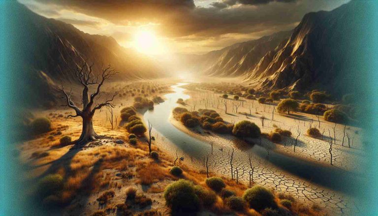 Create a realistic, high-definition image of a severe drought hitting the landscapes of England in the year 2024. Display arid fields, parched river beds, and withering trees under the intense summer sun.