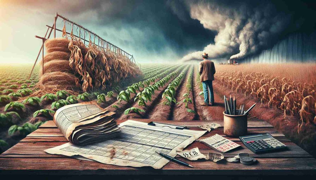 A detailed, HD depiction of the impacts of delayed legislation on agricultural policies. Imagine seeing a farmer looking at his wilting crops, a stack of untouched paperwork on a rustic wooden desk symbolizing the delayed policies. A calendar in the corner with marked dates indicates the passing time. In the background, a cloudy, overcast sky imparts a sad feeling. A rolled-up newspaper headline hints at the delayed legislation and its impacts. This image should reflect the interplay between agriculture and legislation, and the hardships caused by the latter's delay.