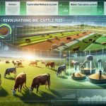 High definition, realistic visual representation of the concept of revolutionizing cattle feed for a sustainable future. The scene includes an expansive pasture, with a variety of healthy, thriving cattle breeds happily grazing. The cattle feed should be depicted as nutrient-rich and sustainably sourced, indicated by vibrant colors and accompanying information graphics. The background features innovative technologies such as controlled-release fertilizer system and water conservation methods. There's an ongoing activity showing farmers of different genders and descents involved in the preparation and distribution of this advanced feed, underlining the concept of inclusion and diverse representation in the field.