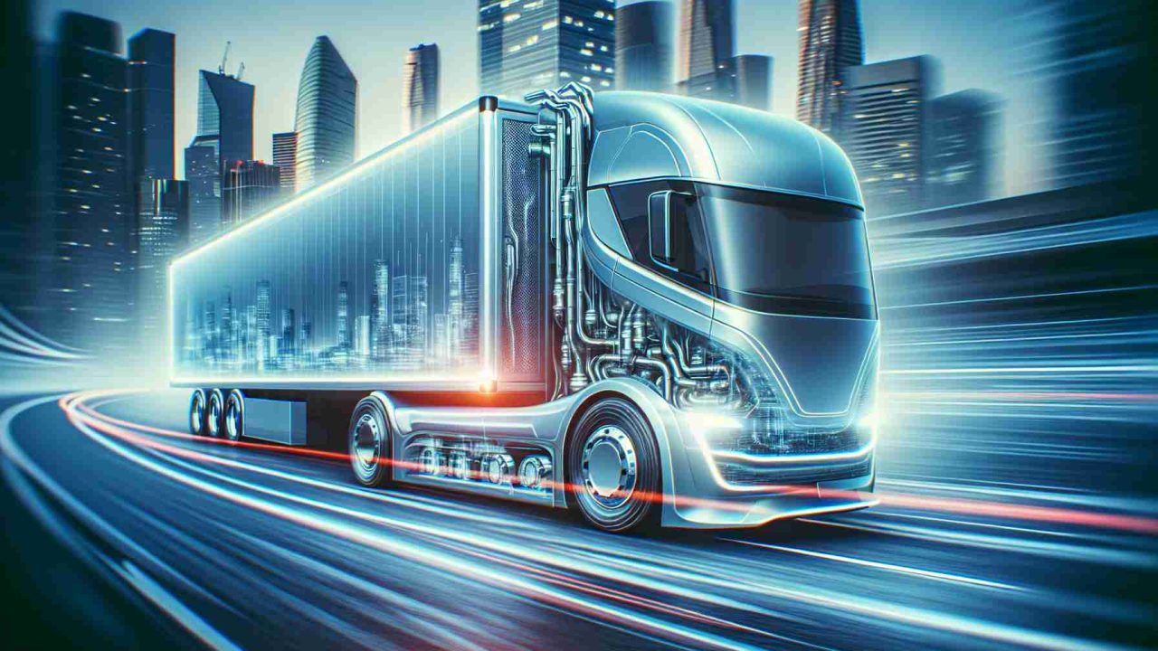 Picture an image of the future of transportation, specifically electric trucks. These trucks demonstrate the revolutionary twists in vehicular technology. Paying careful attention to detail in this high-definition depiction, the electric trucks have a sleek, futuristic design with crisp lines and a polished finish, recalling ideas of efficiency and environmental sustainability. The image captures the dynamic shift in automobile industry, conveying both motion and innovation with the cityscape in the background.