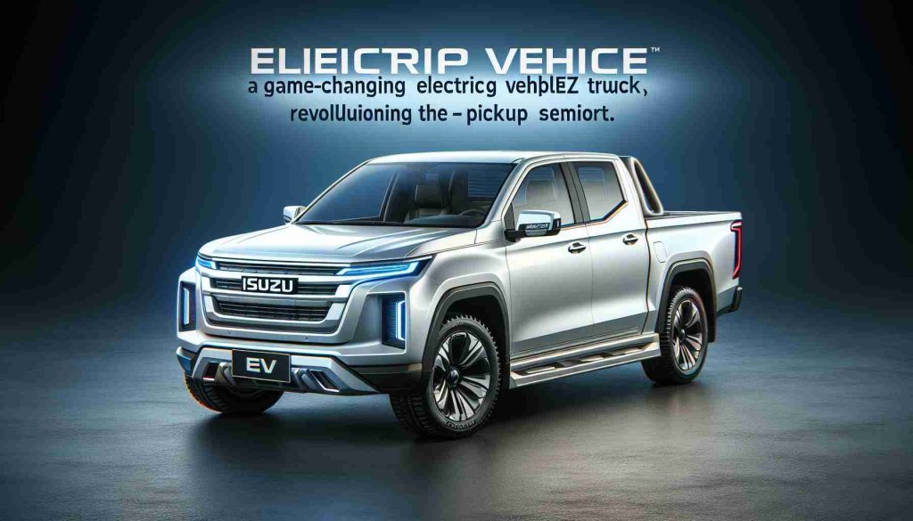 A realistic, high-definition image showcasing a game-changing electric vehicle (EV) by Isuzu, revolutionizing the pickup segment. The EV pickup truck should feature sleek, modern design elements, possibly radiating a futuristic vibe. It should have notable characteristics of an Isuzu truck, but with modifications and enhancements to highlight its electric nature.