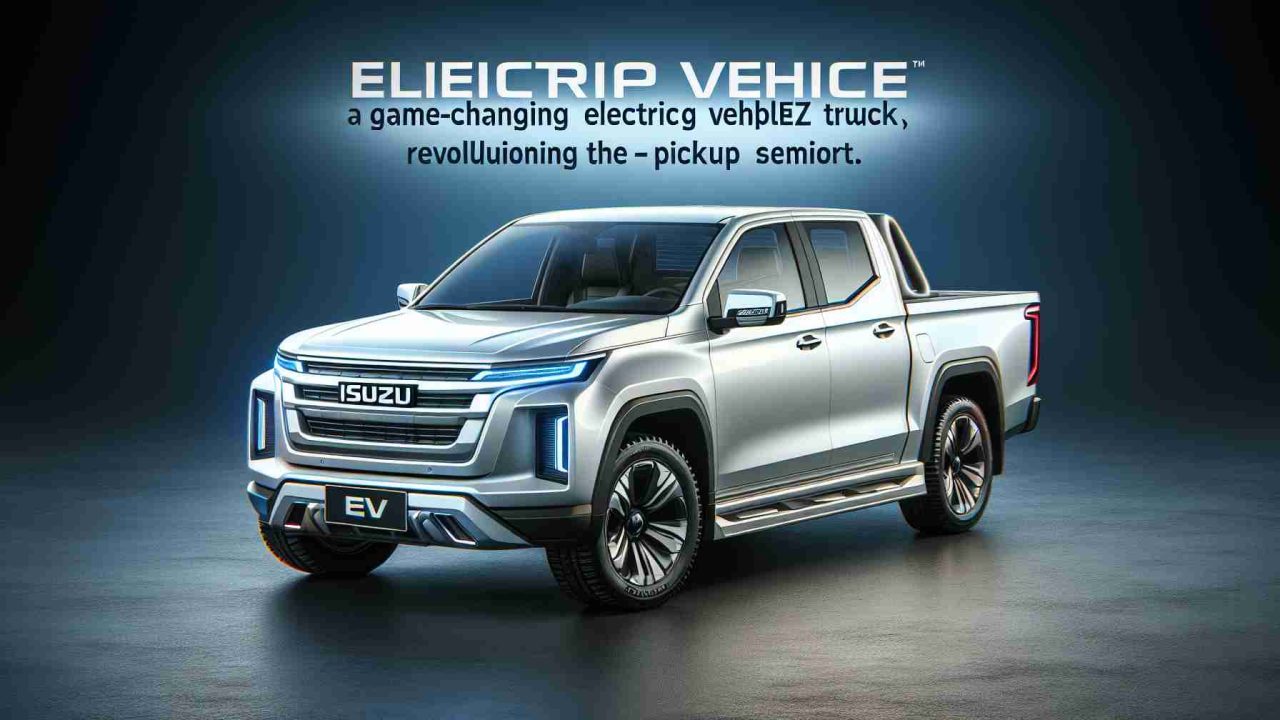 A realistic, high-definition image showcasing a game-changing electric vehicle (EV) by Isuzu, revolutionizing the pickup segment. The EV pickup truck should feature sleek, modern design elements, possibly radiating a futuristic vibe. It should have notable characteristics of an Isuzu truck, but with modifications and enhancements to highlight its electric nature.