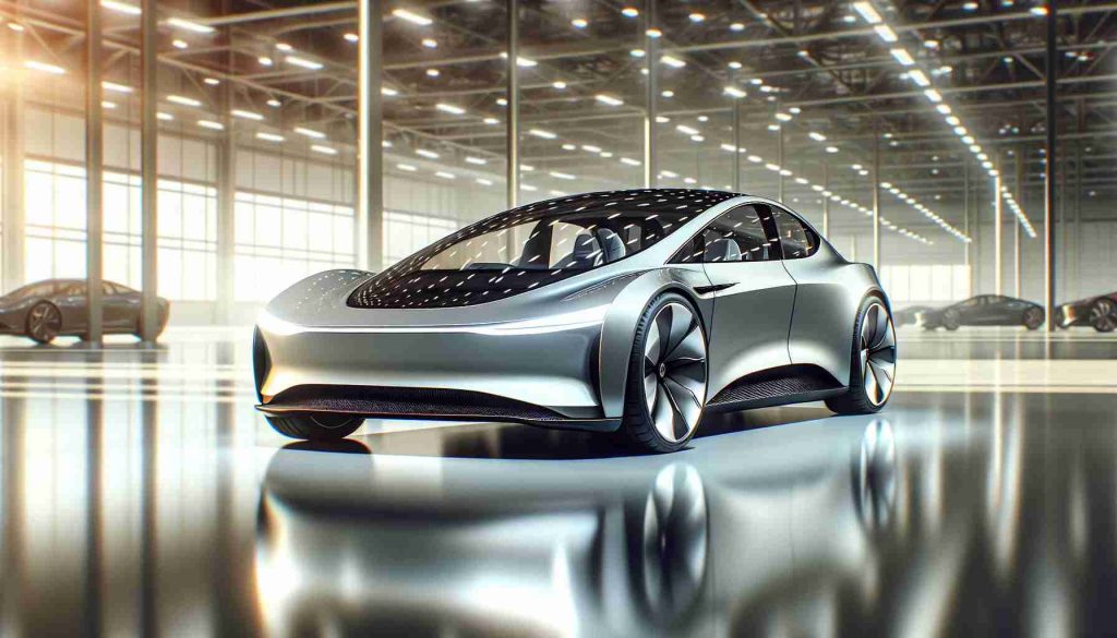 A highly realistic, high-resolution image of a futuristic and innovative car that could be referred to as model number 7. The car has sleek lines and aerodynamic design befitting a top-tier electric car brand. Excitement is palpable as this model represents a significant upgrade with advanced features and cutting-edge technology. It sits in a well-lit showroom, and its shiny, detailed exterior surface reflects the light beautifully.