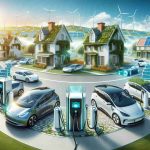 A realistic high-definition scene illustrating the transformation of the electric vehicle (EV) landscape. Show various EVs in a suburban neighborhood, each connected to home charging stations in their driveways. Home charging stations displaying modern design and high-tech features, which are changing the game. The sky above filled with clean energy symbols like sunshine and wind turbines, representing a greener future.