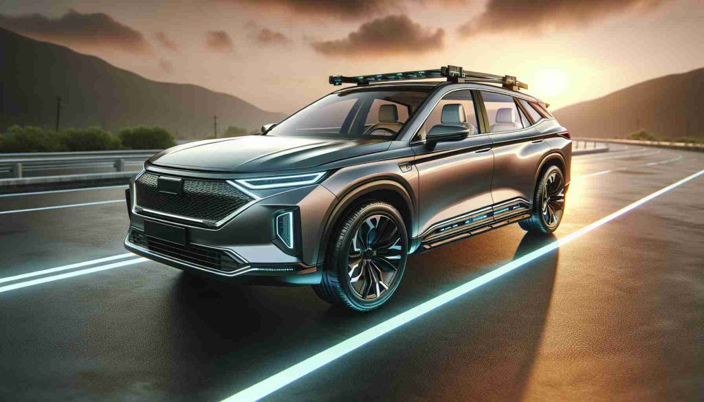 Create a detailed and realistic high definition image of a next-generation Hybrid SUV. This vehicle is a product of innovation, designed with exceptional features that denote a perfect blend of technology, design, and sustainability. Show this SUV on an open road, symbolizing the revolution it brings to the automobile industry.