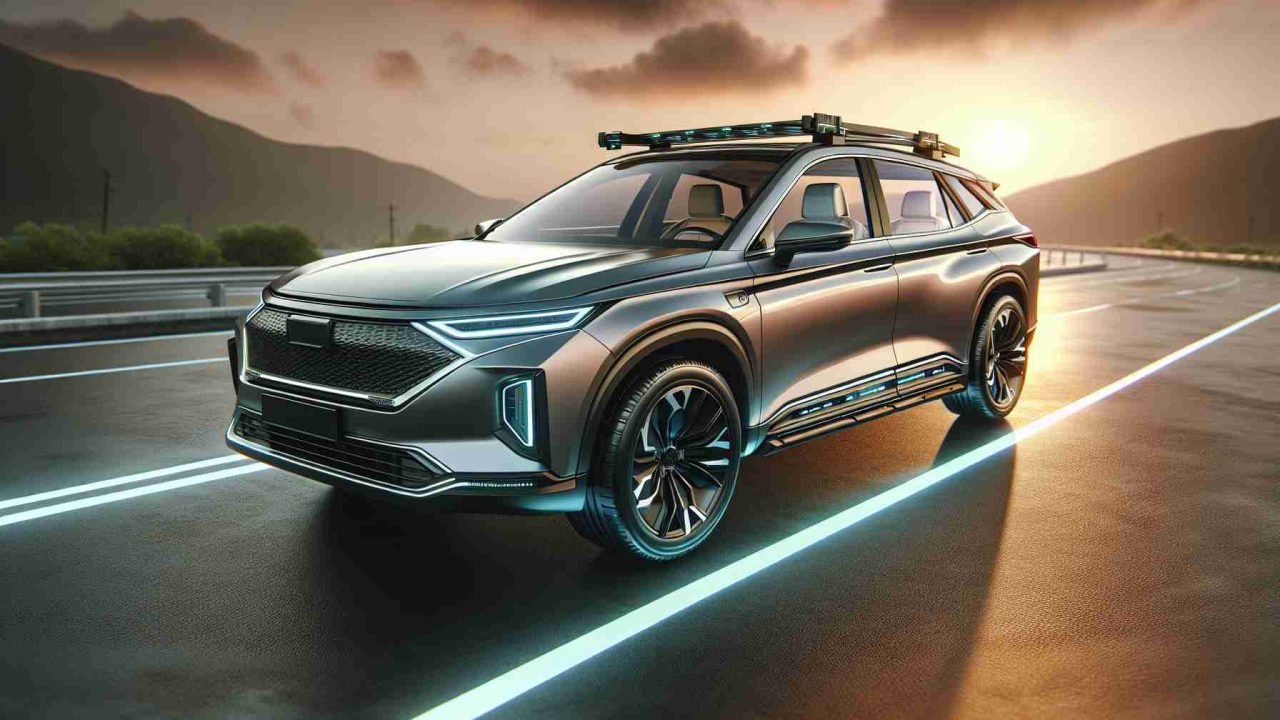 Create a detailed and realistic high definition image of a next-generation Hybrid SUV. This vehicle is a product of innovation, designed with exceptional features that denote a perfect blend of technology, design, and sustainability. Show this SUV on an open road, symbolizing the revolution it brings to the automobile industry.