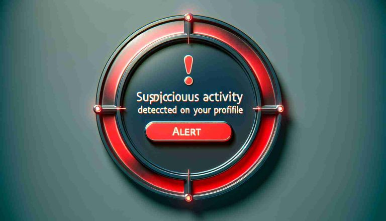 Generate a realistic, high-definition image of a digital screen displaying an 'Account Alert'. The alert message should prominently read 'Suspicious Activity Detected on Your Profile'. Make sure the colors used in the alert are striking and attention-grabbing, such as bold red, contrasting against a more neutral background.