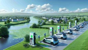 Render a realistic high-definition picture depicting the electric vehicle charging landscape in Tipperary, Ireland. Include some charging stations that are in use, but also show a lack of adequate infrastructure, emphasizing the need for growth and development in this area.