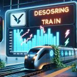 Generate a realistic, high-definition image representing the concept of discovering promising electric vehicle (EV) stocks, symbolized by a missed train metaphor. This could include a digital train sign indicating missed departures, alongside a glowing billboard showing a graph trending upwards with symbols of various EV companies. Include subtle references to electric power such as lightning bolts or charging icons.