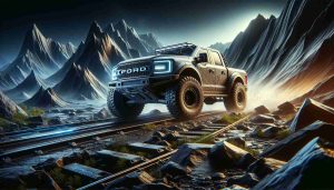 High definition, realistic illustration of a Ford off-road vehicle, designed to dominate the rough terrain. The vehicle is set against a rugged landscape filled with challenging obstacles. The image evokes anticipation for new and exciting innovations in the off-road automotive market.