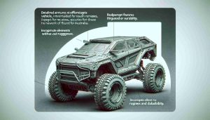 Detailed image of a futuristic 2026 off-road vehicle, intended for rough terrains, such as those found in Australia. This robust vehicle takes shape with an emphasis on ruggedness and durability. Incorporate elements to suggest advanced features and innovations expected to emerge in the field of automobile industry by 2026.