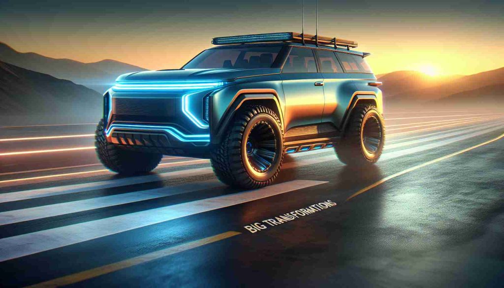 High definition realistic image of big transformations on the horizon for sport utility vehicles from a well-known Japanese auto-manufacturer. Emphasize visual elements that suggest major innovations and improvements are underway.