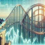 Create a high-definition, detailed and hyperrealistic image representing the concept of investment in a rollercoaster-like environment, associated with the Rivian company. The scene should depict a rollercoaster's ups and downs to symbolize stock market fluctuations. Overlay the image with the text 'Rollercoaster Ride: Is Now the Time to Invest?'