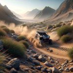 A high-definition, realistic image showcasing the ultimate off-road adventure. This scene includes a robust all-terrain vehicle plowing through an untamed landscape. Rocks, sand dunes, and wild vegetation are scattered, offering a challenging yet exciting path. The vehicle is tackling a steep slope, showcasing the power and agility that it possesses. The surroundings suggest a remote, wild location with diverse topography. Mountains loom in the background, their peaks nearly touching the sky, kissed by the early morning sun. Dust particles fly in the air, indicating the vehicle's momentum, adding to the thrilling atmosphere of this ultimate off-road adventure.