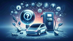 Create a high-definition image representing the concept 'Is the EV Future Fading?' This should include symbols of electric vehicles such as a charging station and a sleek, modern car with an electricity symbol on it, and elements indicating uncertainty and surprise like a clouded crystal ball and a question mark. In the background, depict vague shapes or outlines suggesting potential future advancements, possibly alluding to other forms of innovative propulsion or energy sources. Set the whole scene under an evening sky, giving a sense of fading light.