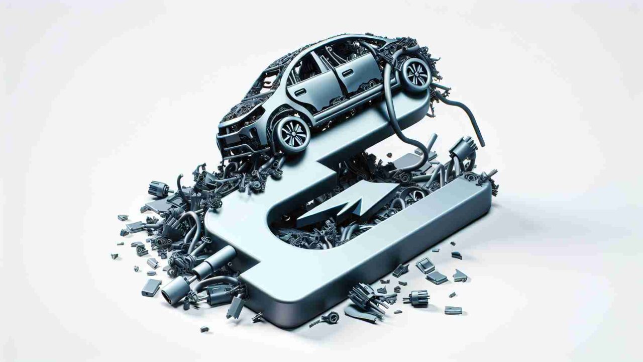 A high-definition, realistic picture illustrating the metaphorical end of a dream in the electric vehicle industry. It features a stylized symbol of a modern electric car, which appears dismantled or in a state of devastating collapse, conveying the idea of a failed venture or the demise of an ambitious project.