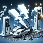 Render a high-definition, realistic picture representing a game-changing event for electric vehicles. This symbolizes the cause of excitement among EV owners, perhaps illustrated by a metaphor such as a bolt of lightning representing tariff cuts. Include charging stations, electric cars, and icons denoting reduced costs.