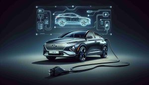 Generate a realistic, high-definition image of an electric Hyundai Creta, which is revolutionizing the electric vehicle market. Capture its sleek design, the brand's logo, and the car's cutting-edge electric features, such as the charging port and potentially unique design elements in its exterior.