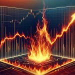 Create a dynamic imagery representing a visual metaphor for a stock performance. The scene features a stylized stock market chart with ascending lines, simulating the healthy growth of a stock. The chart morphs into an intense fiery shape at the top much like a blazing fire, symbolizing its sharp increase. The entire scene should have a realistic HD quality, capturing the viewer's attention with its sharp and vivid details.