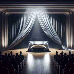 A high-definition, realistic image capturing the dramatic unveiling of a new concept car. The spotlight focuses on the elegant vehicle, echoing a grand theatrical reveal on center stage. Shrouded curtains are drawn back, revealing the sleek vehicle known as the Avinya X Concept. Its sharp lines reflect light, highlighting innovative design elements, like unique headlamps, a streamlined body and cutting-edge rims. The eager anticipation in the room is palpable, reinforcing the grandeur of the big reveal.