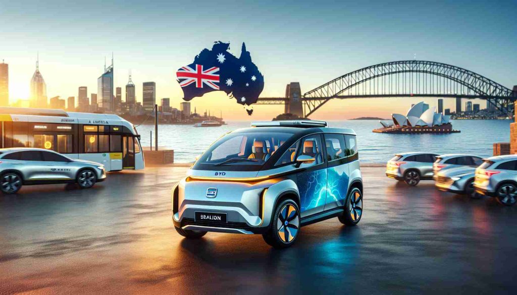 Create a realistic, high-definition image of the BYD Sealion 7, an electric vehicle that is set to revolutionize mobility in Australia. The vehicle should be portrayed in an environment that signifies its potential impact on the future of transportation, incorporating elements that represent Australia. Please ensure that the electric nature of the vehicle is clearly indicated.