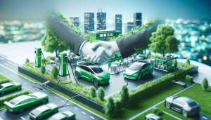 A high-definition, realistic picture showcasing an electrifying partnership emblematic of a shift in the electric vehicle industry. The focus is a startup company that's adopting eco-friendly practices. Give emphasis to the green theme, depicting elements such as electric vehicle charging stations, streamlined electric cars, and a bustling startup hub characterized by the freshness and vibrancy of green energy.