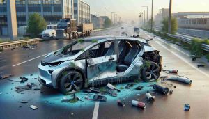 Realistic HD image depicting the aftermath of vandalism on a high-tech electric vehicle. Explore the complex issue causing this surge in incidents.