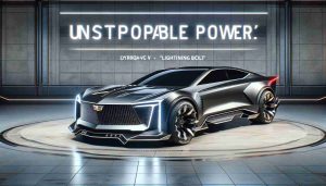 A realistic, high-definition image of an impressive, unstoppable-looking vehicle. This car bears resemblance to a Cadillac and is named 'Lightning Bolt'. It exudes power, with features that might include streamlined designs, bold colors, and aggressive headlights. The vehicle, touted 'Lyriq-V', promises an awe-inspiring presence.