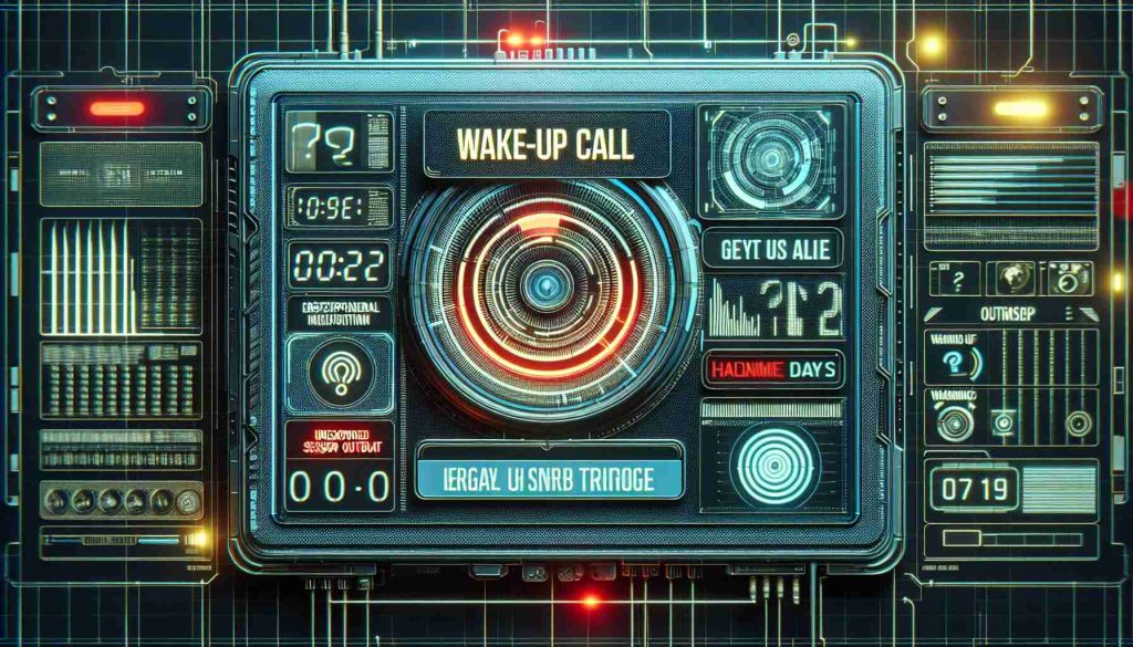 A highly detailed and ultra high-definition computer-generated image of a sensor slip. It should depict an alarm triggered by an unexpected sensor output, symbolizing a wake-up call. It can look like a digital interface showcasing erratic sensor readings and warning signals being set off. There should also be a bold textual overlay that reads 'Wake-Up Call' to emphasize the alarm situation.