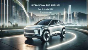 Realistic high-quality image of a hypothetical new Eco-Friendly SUV by a generic car manufacturing company. The SUV should be sleek, modern, fuel-efficient and certainly exhibit design features pertaining to the 'future of automobiles'. Captivate the viewer's eye with forward-looking aesthetics, seamless lines and a harmonious balance between power and environmental sensitivity. Include a headline text with the words 'Introducing the Future: Eco-Friendly SUV! Don’t Miss Out'