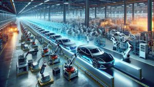 A highly detailed, realistic image depicting the consequential effects of the rising electric vehicle industry. Show a futuristic, sleek-designed electric vehicle factory with automated robots performing tasks on an assembly line. In contrast to this technological advancement, portray a traditional car manufacturing factory appearing deserted and derelict, hinting at significant job losses in the conventional automobile sector. Please incorporate the title 'Shocking Job Cuts Hidden in the Electric Vehicle Boom' into the image.