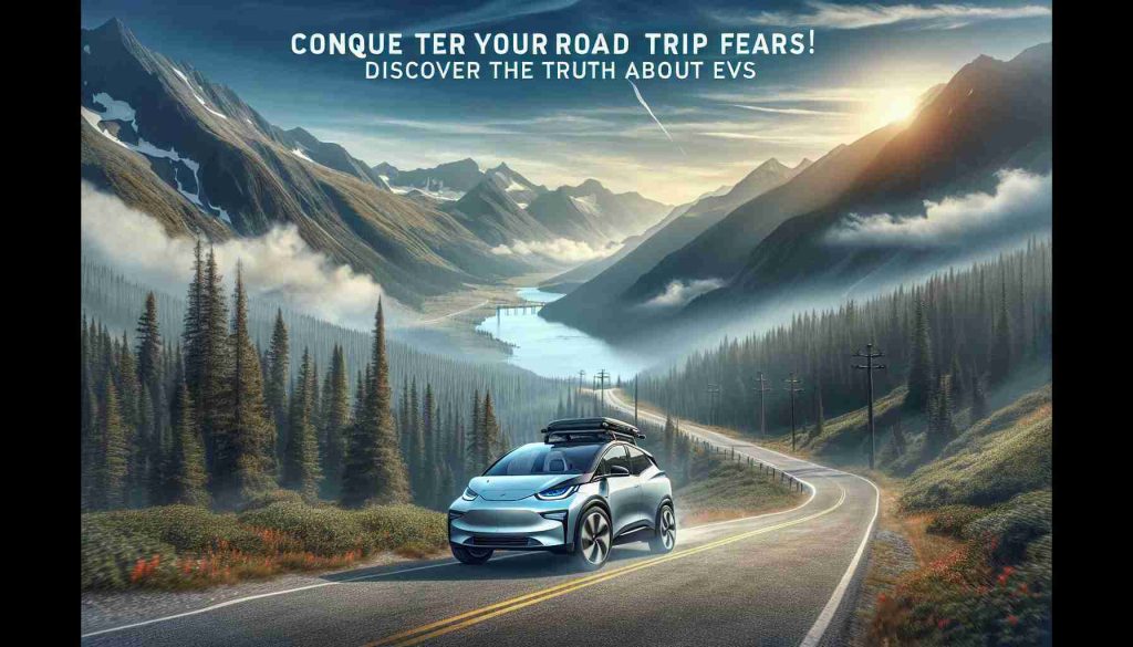 Create a realistic high-definition image that encapsulates the theme 'Conquer Your Road Trip Fears! Discover the Truth About EVs'. The image should depict a thrilling road trip scene in the wilderness with an electric vehicle (EV) cruising along a winding road. The backdrop should be vast, scenic landscapes, perhaps showcasing mountains, forests, clear skies, and diverse wildlife. The EV should be sleek and advanced, embodying the concept of future-ready travel. The image should evoke emotions of excitement, adventure and assurance, thereby conquering road trip fears.