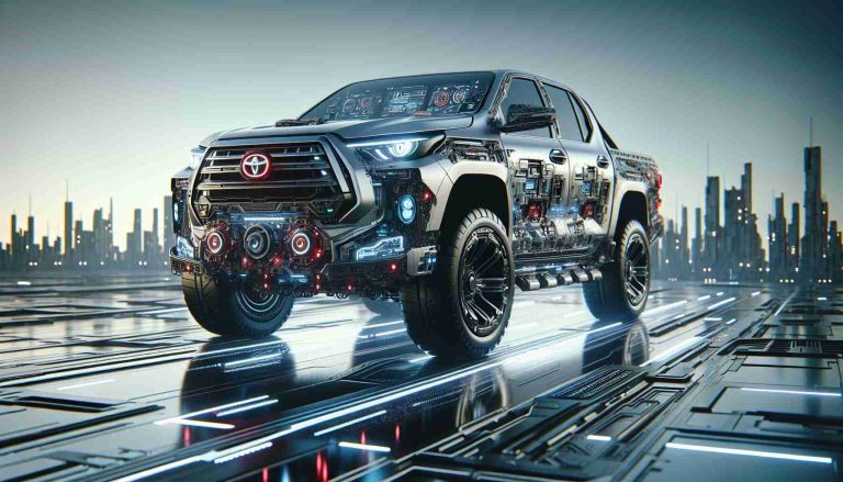 A high-definition, realistic image depicting the future of the Hilux. The scene showcases the next generation of the vehicle with various significant updates and modifications, making it ready for upcoming challenges with modern advances in its design, performance, and features. It should display a tech-savvy and robust look, highlighting the exciting changes this futuristic model is expected to bring.