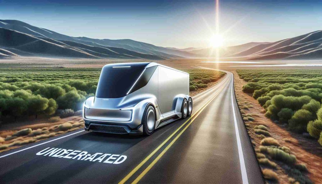 A high-definition, lifelike illustration of a controversial, uniquely designed, futuristic electric truck perceived as underrated. It's on an open road cutting across a stunning landscape under a bright, clear sky, symbolizing its journey against prevailing judgement. The truck's resilient and cutting-edge features are on full display, underlining why it deserves more recognition and esteem.