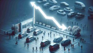 A highly detailed, realistic image of an electric car dealership with a decrease in customers activity. The scene subtly portrays a noticeable downfall in interest towards electric cars, signifying a possible shift in the automotive market.