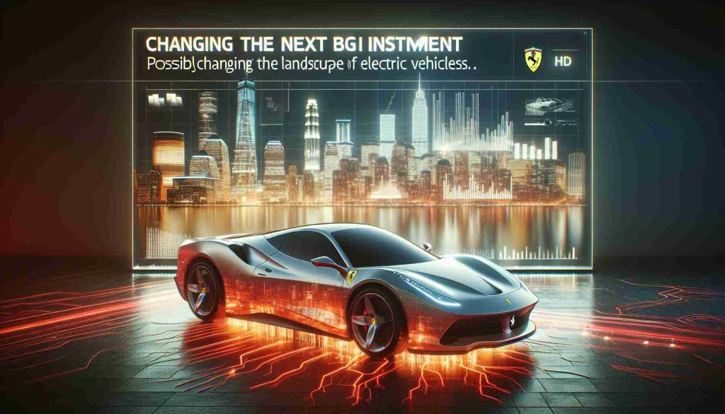 A realistic HD image presenting a futuristic concept of a Ferrari electric vehicle, possibly changing the landscape of electric vehicles. The visual representation stimulates thoughts of it being the next big thing in investment. It poses questions about the future of automotive innovation and the potential financial implications.