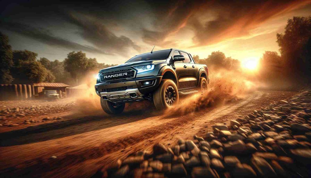 Create a hyper-realistic high-definition image showcasing an exciting off-road adventure. Center the scene around a limited-edition all-terrain vehicle, similar to a Ranger Wildtrak X in style and features. In this dirt-track setting, capture the vehicle in dynamic motion, kicking up a dust trail, reflecting the thrill and excitement of such an adventure.