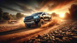 Create a hyper-realistic high-definition image showcasing an exciting off-road adventure. Center the scene around a limited-edition all-terrain vehicle, similar to a Ranger Wildtrak X in style and features. In this dirt-track setting, capture the vehicle in dynamic motion, kicking up a dust trail, reflecting the thrill and excitement of such an adventure.