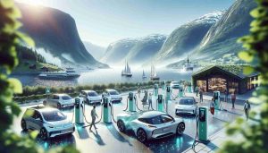 A high-definition, realistic representation of the electric vehicle revolution in Norway, symbolizing a green, eco-friendly future. The scene incorporates various elements such as charging stations filled with electric cars, people of different genders and descents using these electric vehicles, and the stunning Norwegian landscapes, including fjords and mountains, in the background. The air sparkles with freshness, suggesting reduced pollution levels. The overall atmosphere conveys a sense of progress, environment conservation, and a sustainable future.